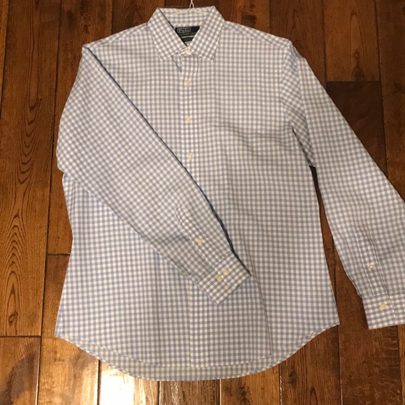 Blue and white check button up Polo - Picture 5 of 6
